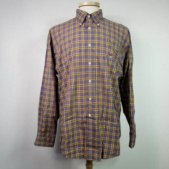 Faconnable Large Mens Multi Color Plaid Button Front Shirt Made in USA Cotton - Picture 2 of 7